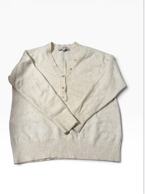 LOFT Cream V-Neck Button Knit Sweater